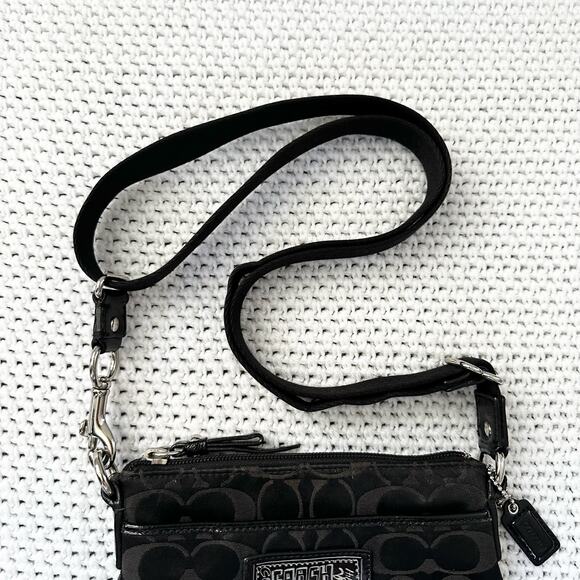 Coach Black Canvas Signature Poppy Patent Patch Small Slim Crossbody Bag - Picture 3 of 12